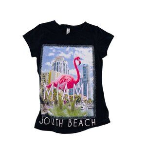 Hellowin Miami South Beach Flamingo Graphic Tee 100% Cotton Black Size Small